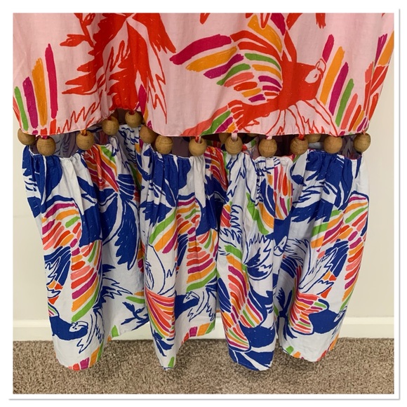 NWT Farm Rio Mixed Color Birds Balls Maxi Dress Red Multicolor Medium - Picture 9 of 15